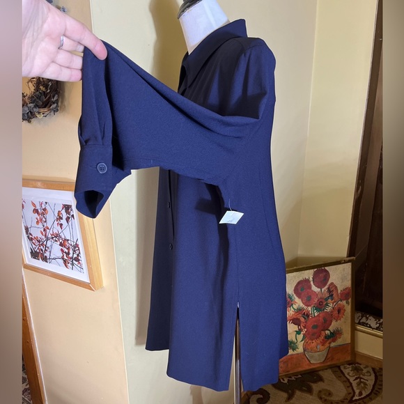CHAUS Size 18 Career Tunic Blouse Buttondown Navy Blue Career Elegant $89 NEW - Picture 10 of 14